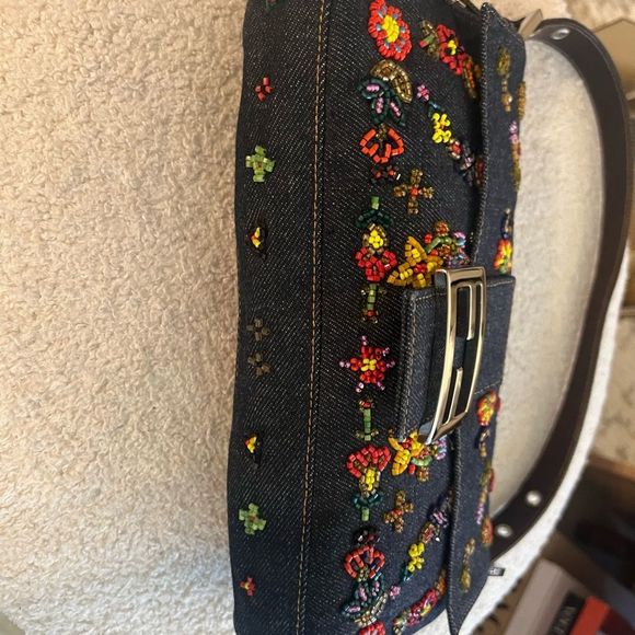 Fendi Denim Beaded Baguette - Picture 8 of 10